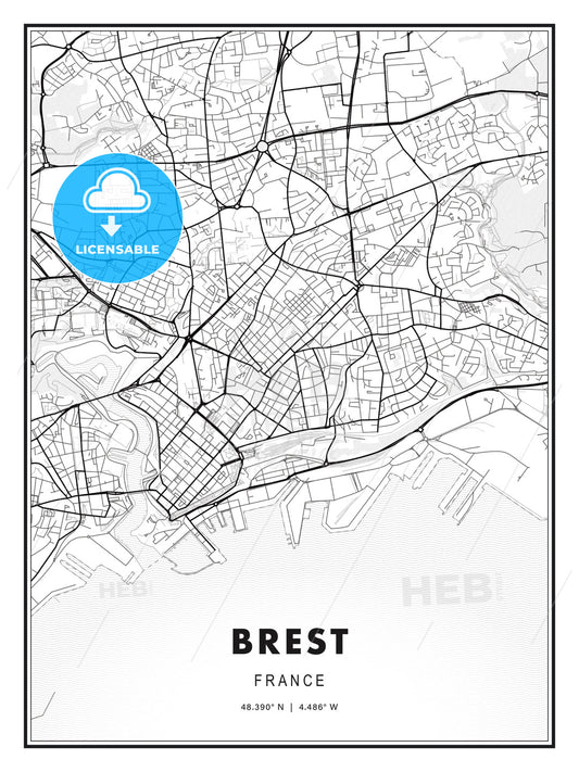 Brest, France, Modern Print Template in Various Formats - HEBSTREITS Sketches