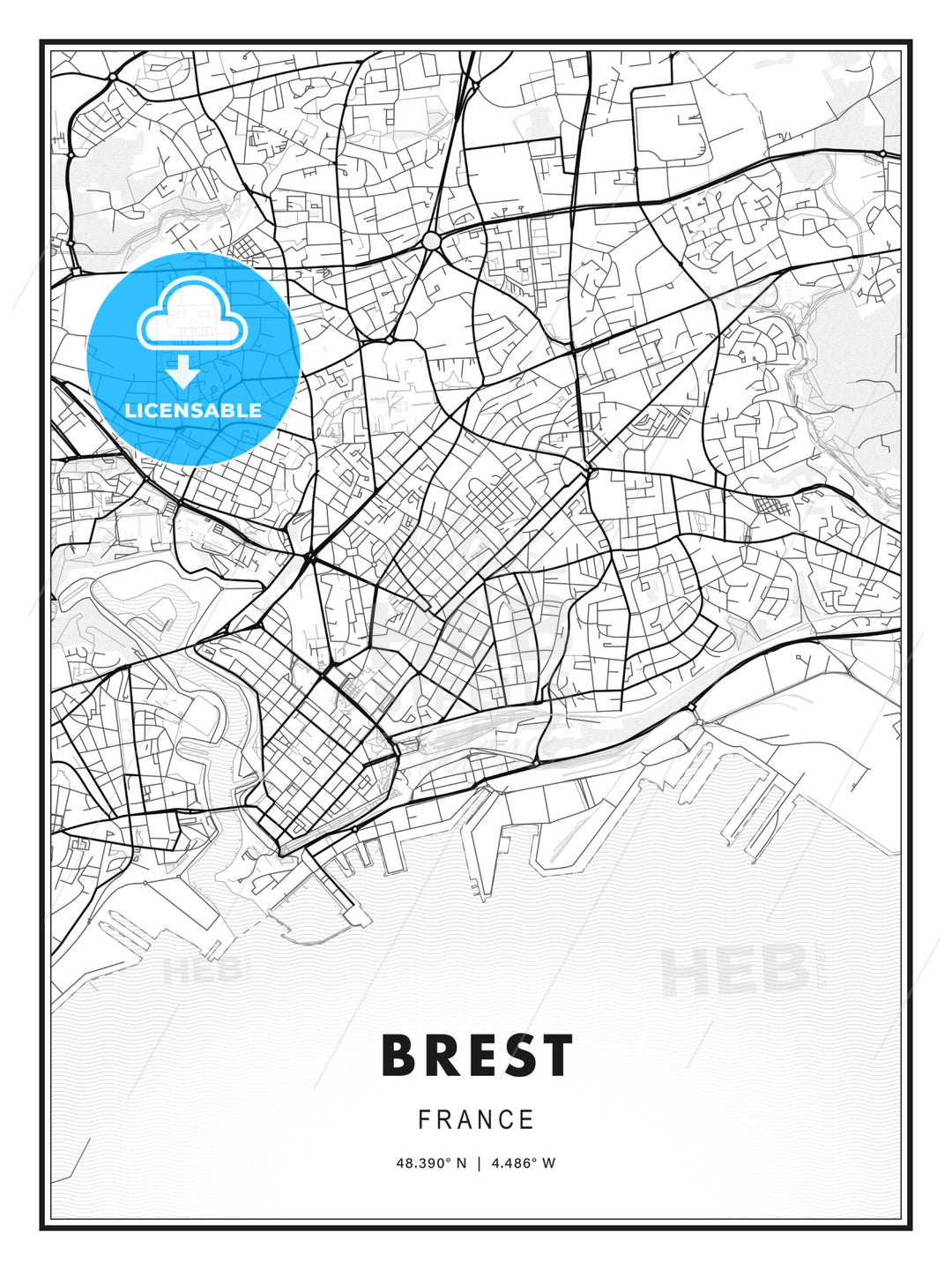 Brest, France, Modern Print Template in Various Formats - HEBSTREITS Sketches