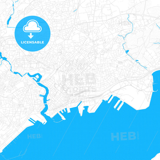 Brest, France PDF vector map with water in focus
