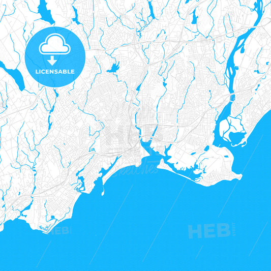 Bridgeport, Connecticut, United States, PDF vector map with water in focus