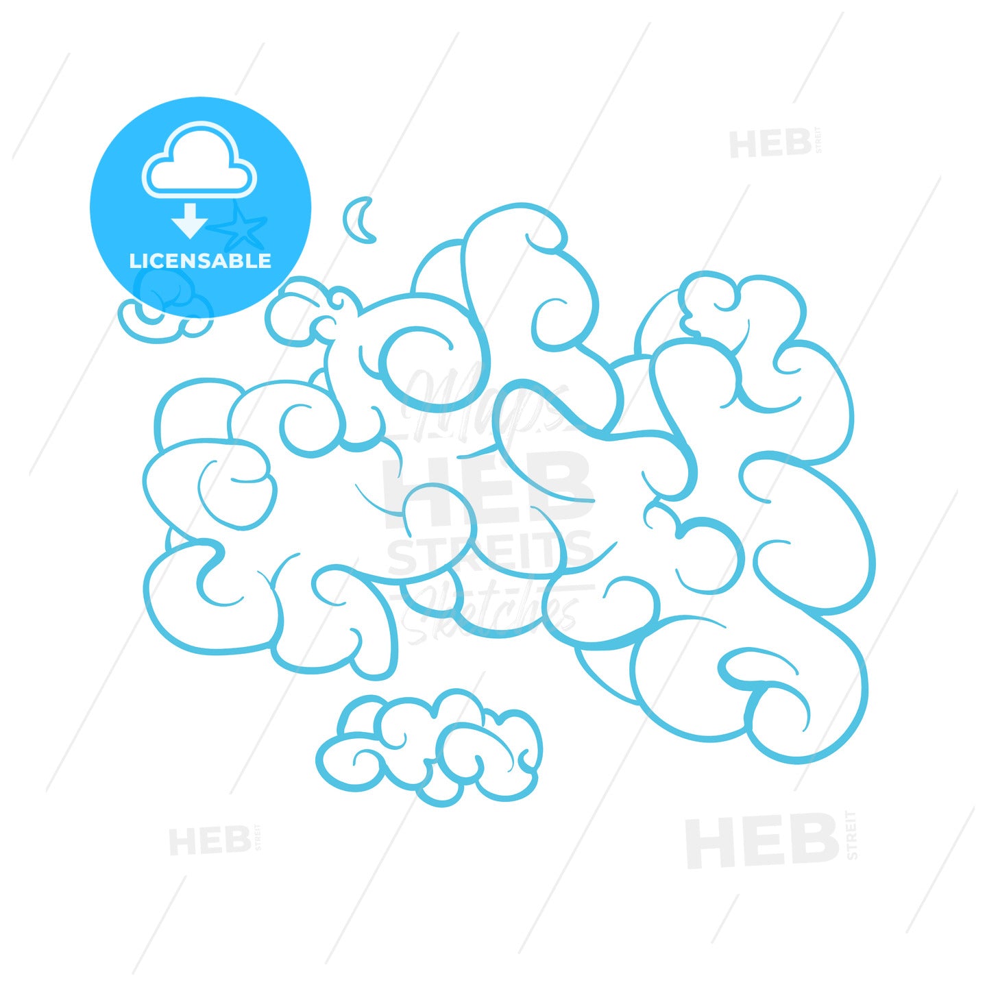 Bright Blue Comic Cloud – instant download