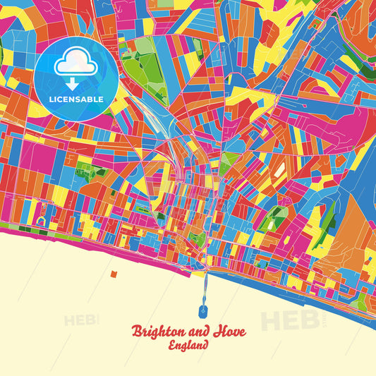 Brighton and Hove, England Crazy Colorful Street Map Poster Template - HEBSTREITS Sketches