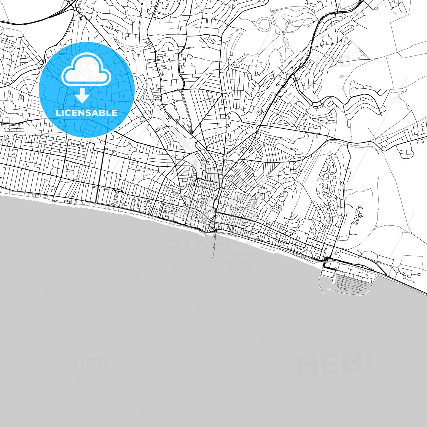 Brighton and Hove, England, UK, Vector Map - Light