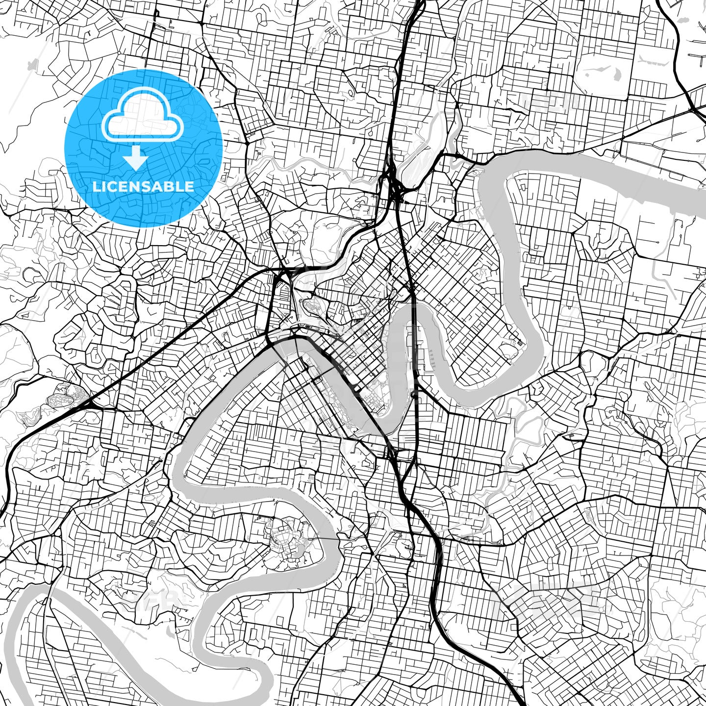 Brisbane, Queensland - downtown map, light