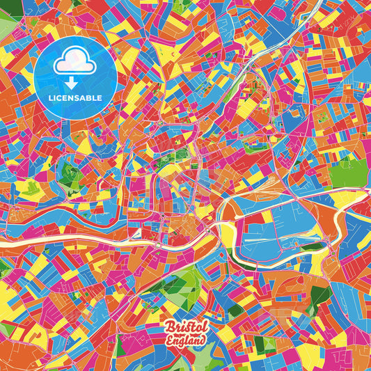 Bristol, England Crazy Colorful Street Map Poster Template - HEBSTREITS Sketches