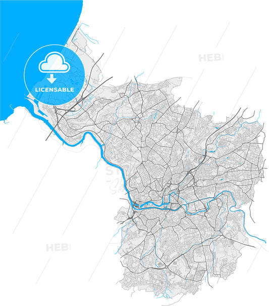 Bristol, South West England, England, high quality vector map