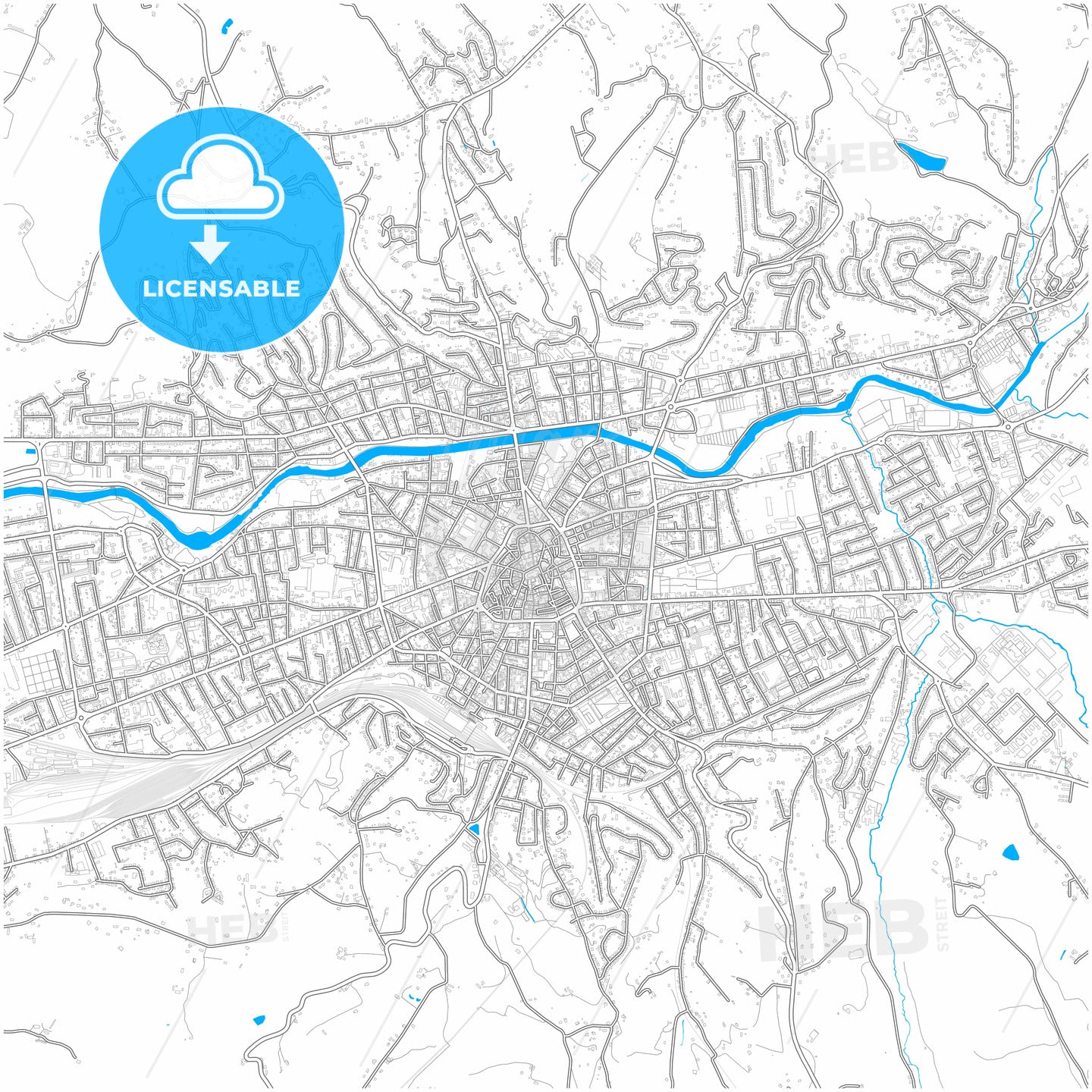 Brive-la-Gaillarde, Corrèze, France, city map with high quality roads.