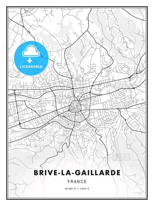 Brive-la-Gaillarde, France, Modern Print Template in Various Formats - HEBSTREITS Sketches