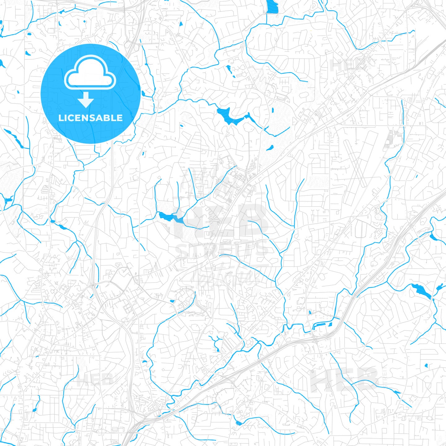 Brookhaven, Georgia, United States, PDF vector map with water in focus