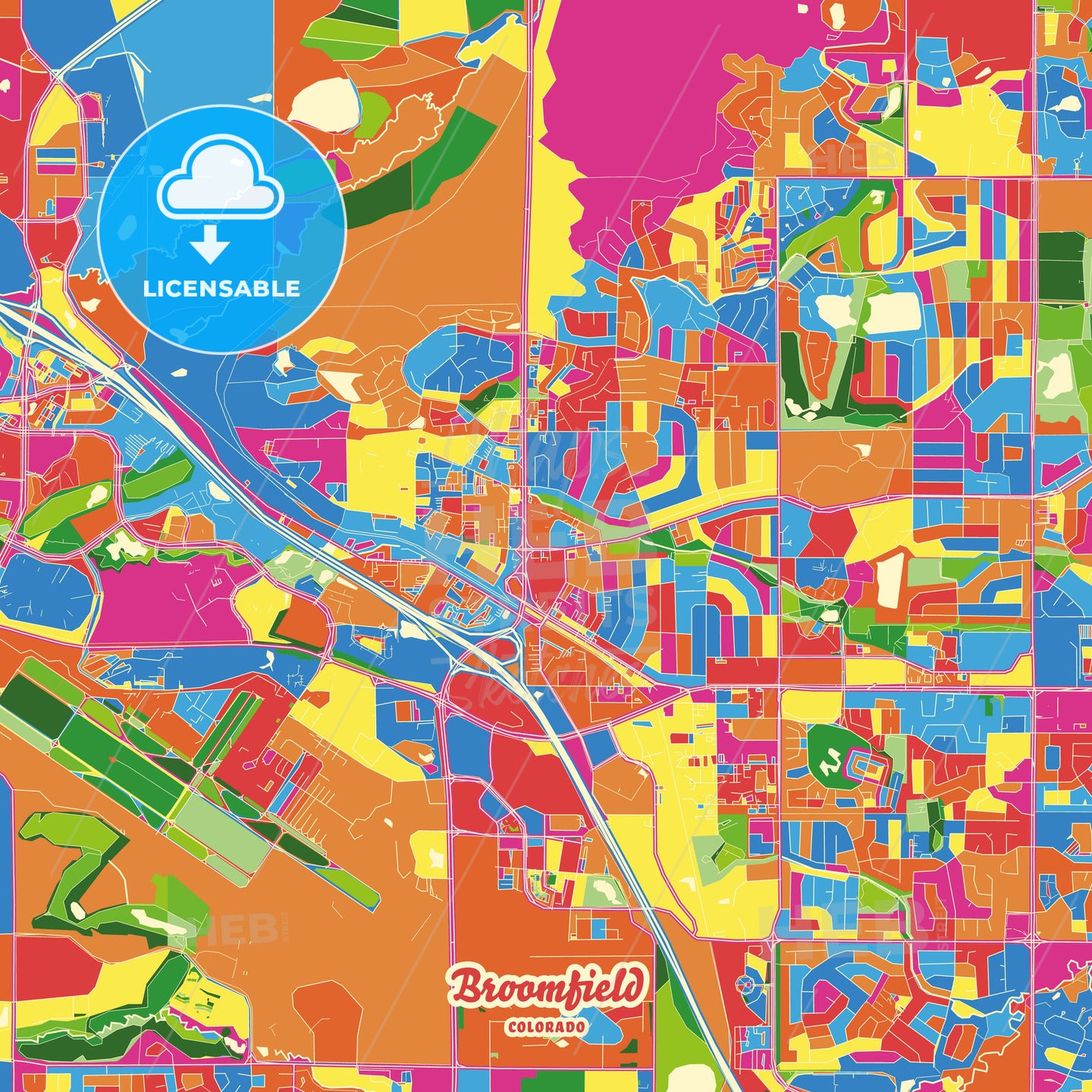 Broomfield, United States Crazy Colorful Street Map Poster Template - HEBSTREITS Sketches