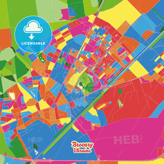 Brovary, Ukraine Crazy Colorful Street Map Poster Template - HEBSTREITS Sketches