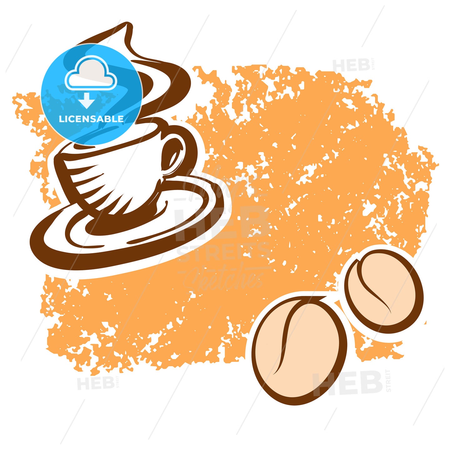 Brown Coffee Cup and Beans Sketch – instant download