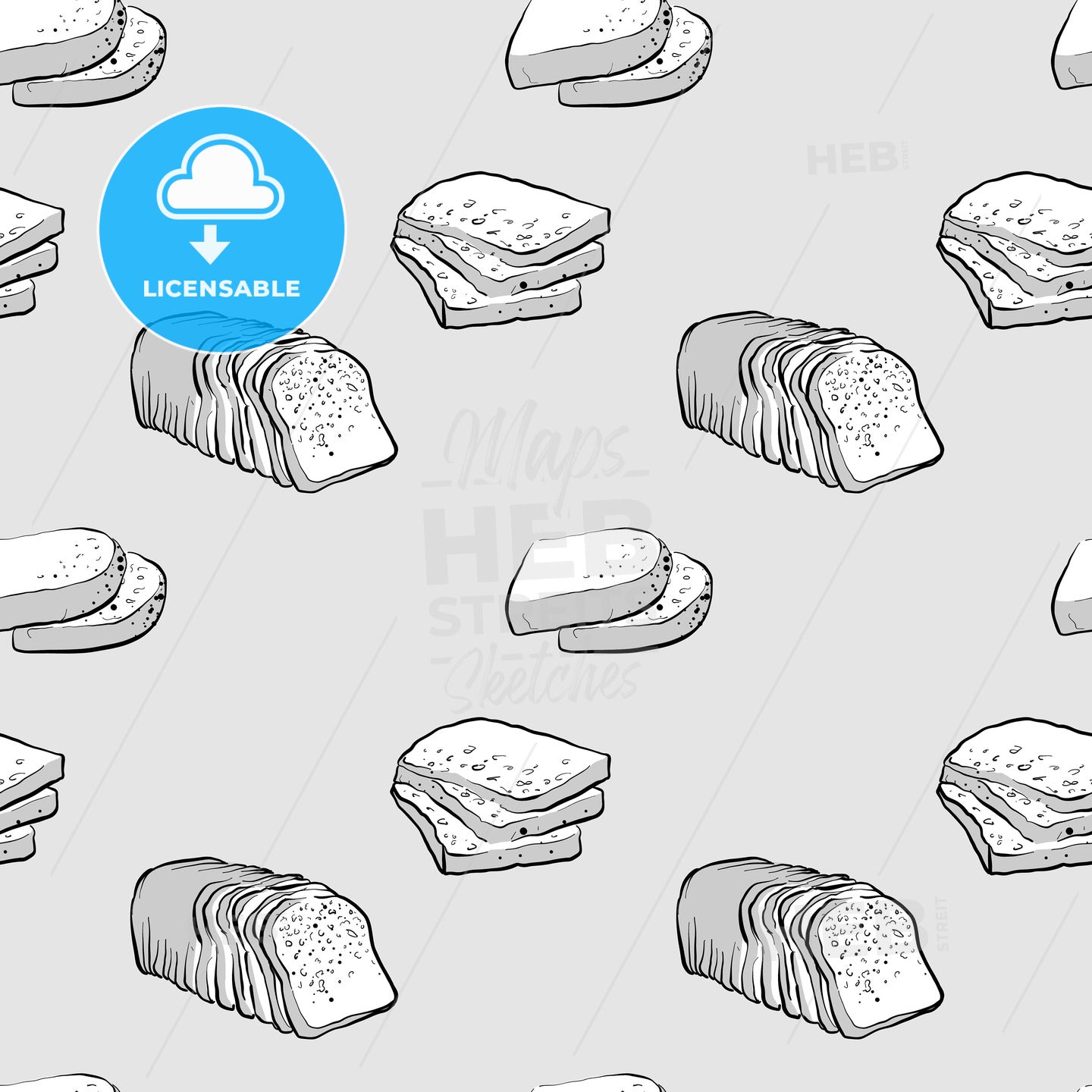 Brown bread seamless pattern greyscale drawing – instant download
