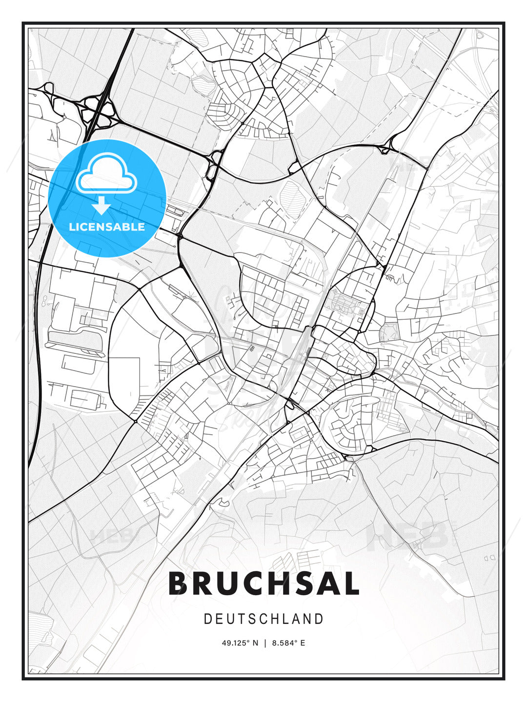 Bruchsal, Germany, Modern Print Template in Various Formats - HEBSTREITS Sketches