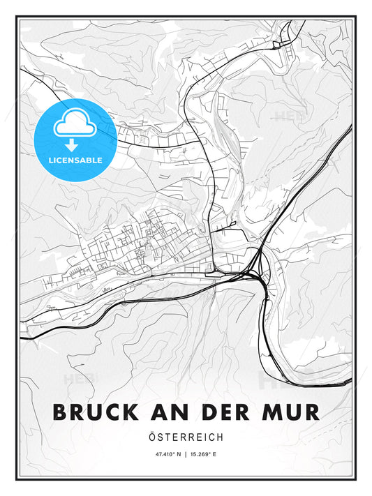Bruck an der Mur, Austria, Modern Print Template in Various Formats - HEBSTREITS Sketches