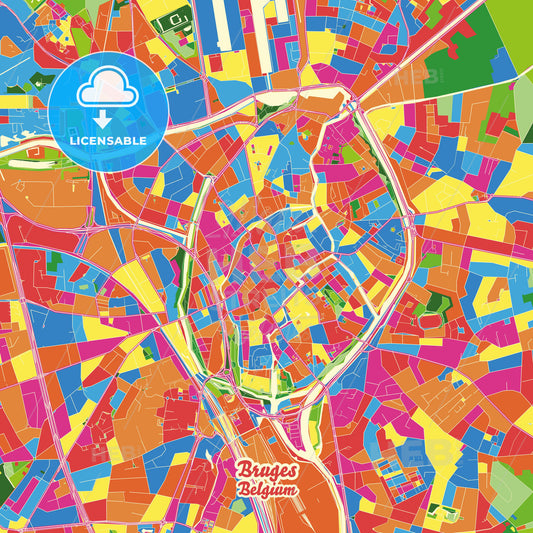 Bruges, Belgium Crazy Colorful Street Map Poster Template - HEBSTREITS Sketches