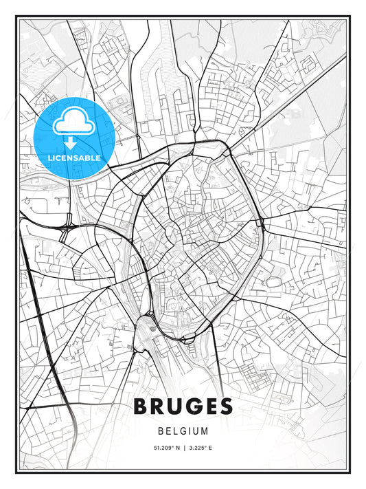 Bruges, Belgium, Modern Print Template in Various Formats - HEBSTREITS Sketches