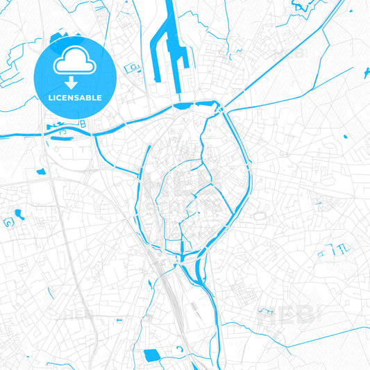 Bruges, Belgium PDF vector map with water in focus