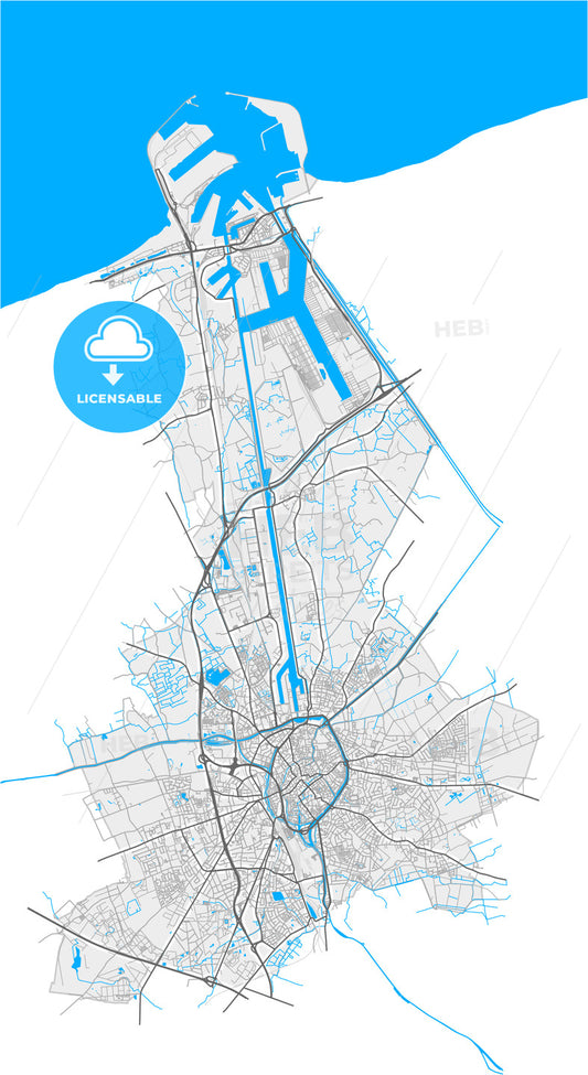 Bruges, West Flanders, Belgium, high quality vector map
