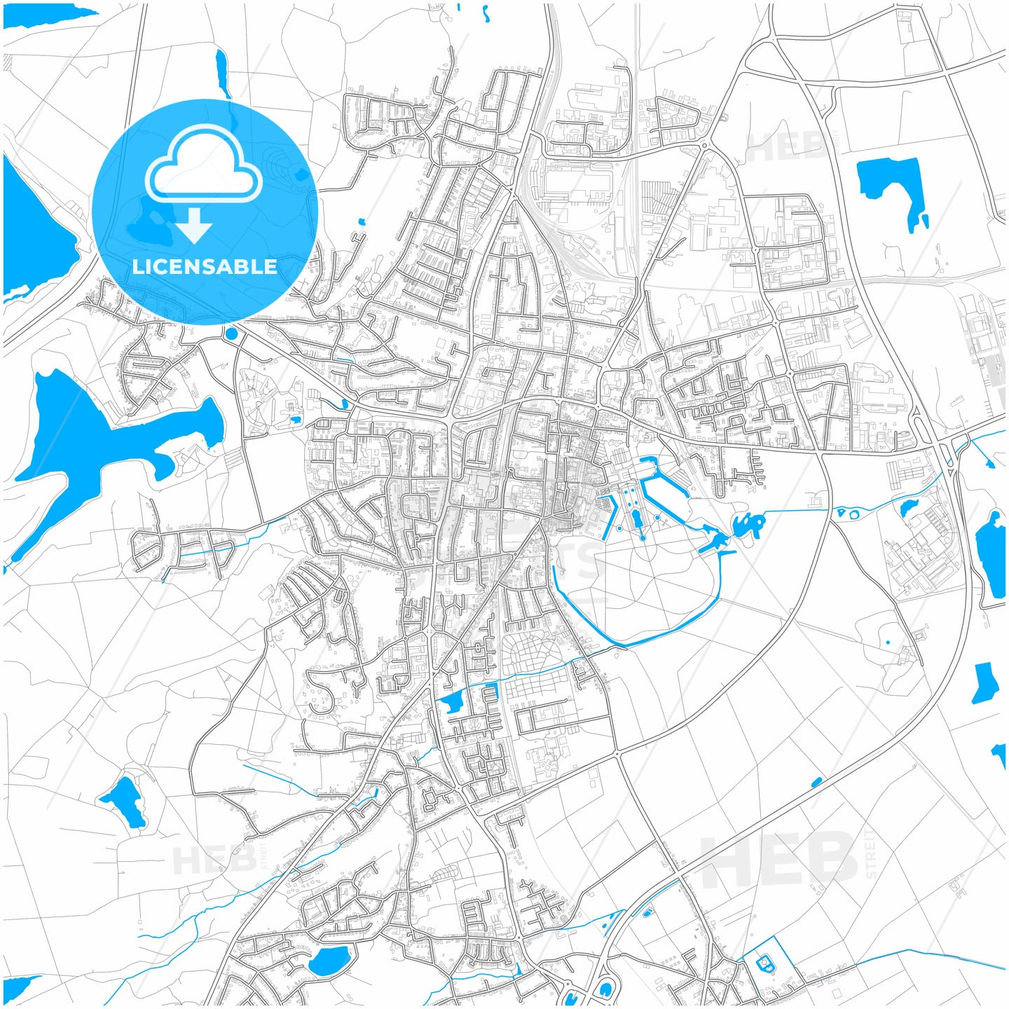 Bruhl, North Rhine-Westphalia, Germany, city map with high quality roads.