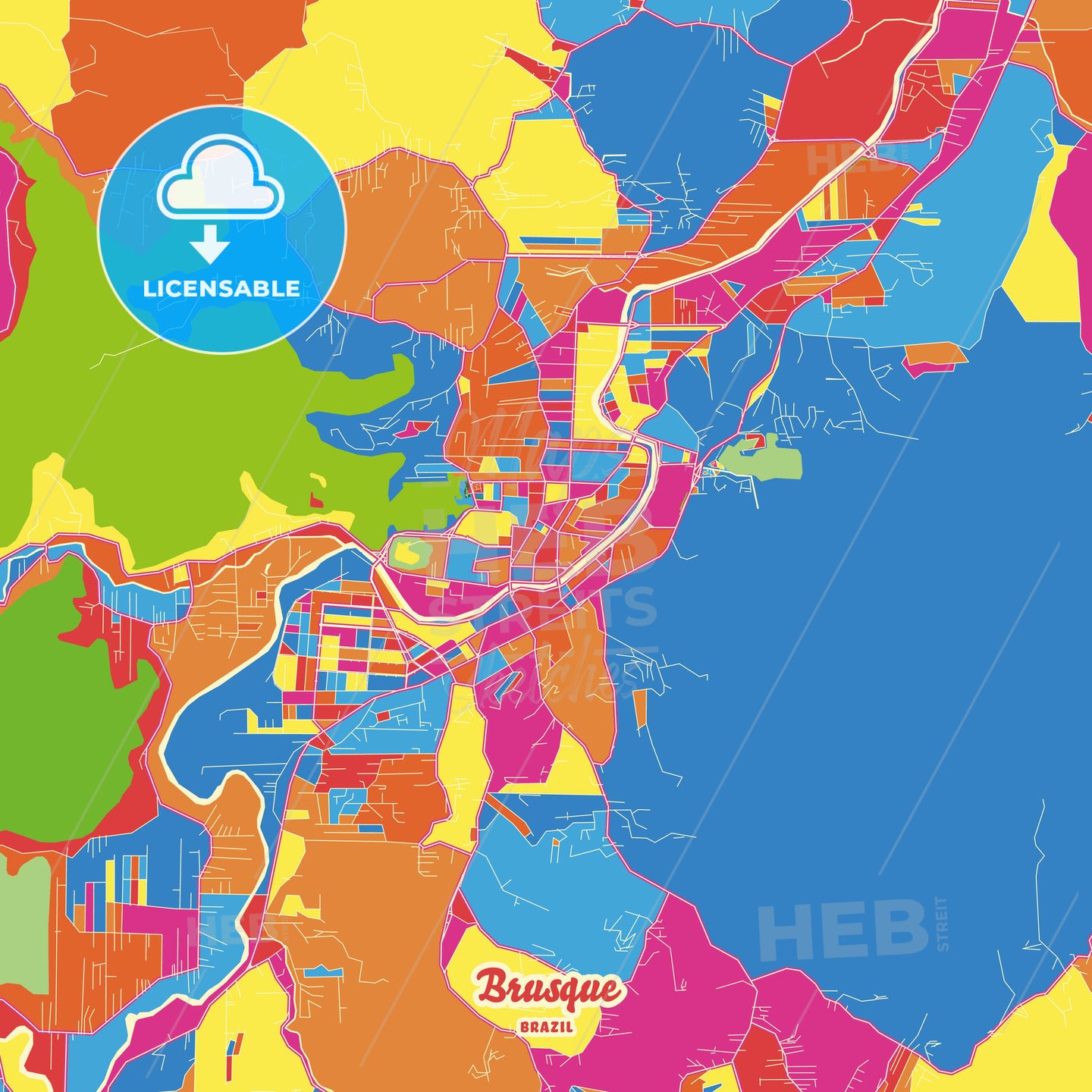 Brusque, Brazil Crazy Colorful Street Map Poster Template - HEBSTREITS Sketches