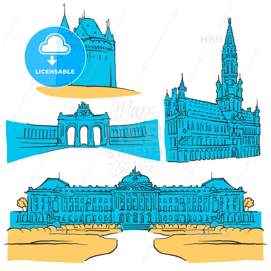 Brussels Belgium Colored Landmarks – instant download