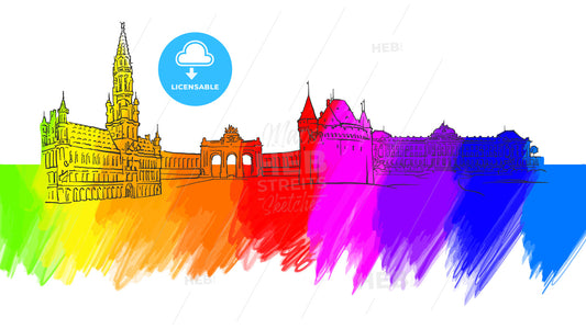 Brussels Belgium Colorful Landmark Banner – instant download