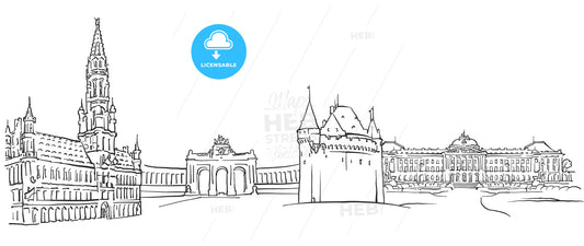 Brussels Belgium Panorama Sketch – instant download