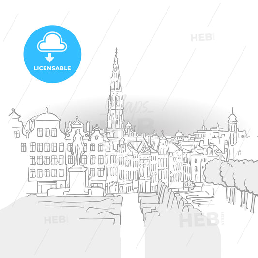 Brussels Famous Landmark Sketch – instant download