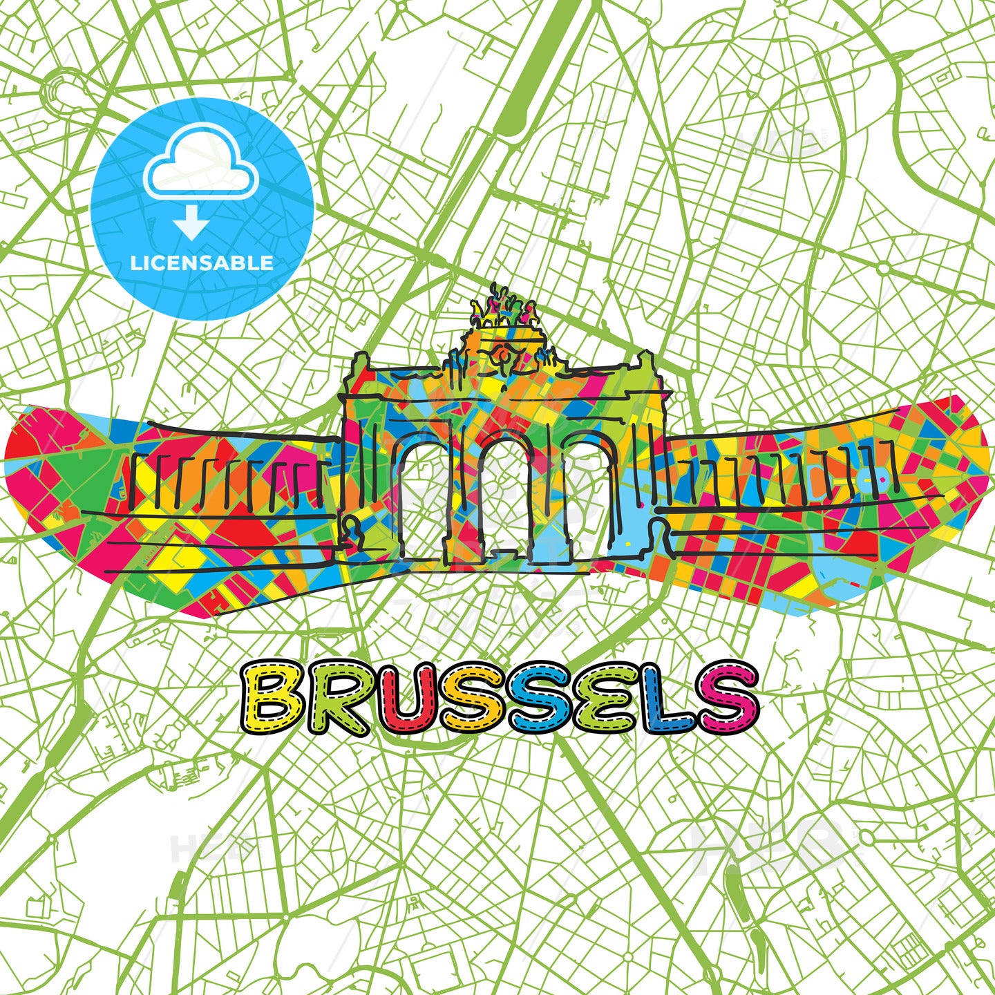 Brussels Travel Art Map