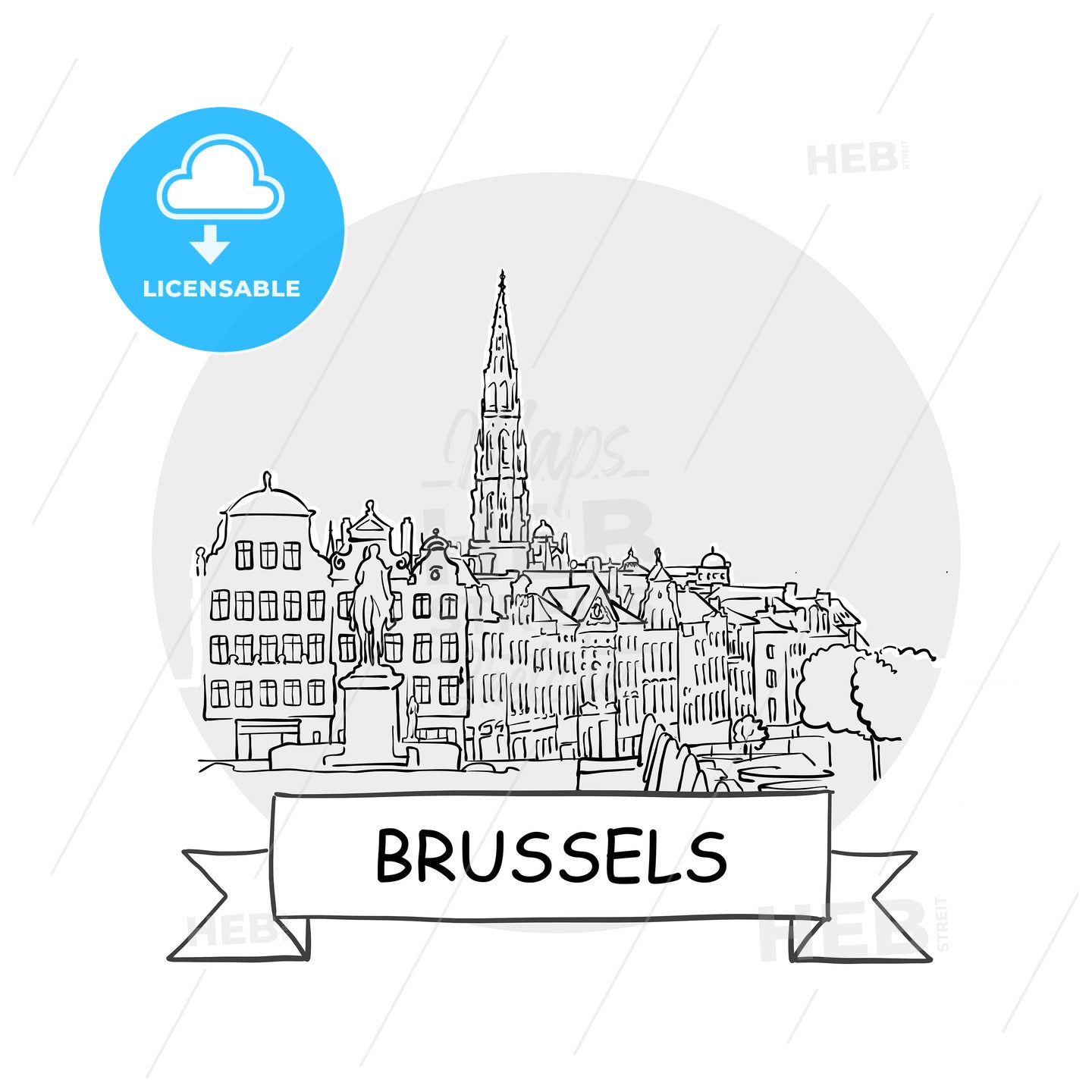 Brussels hand-drawn urban vector sign – instant download