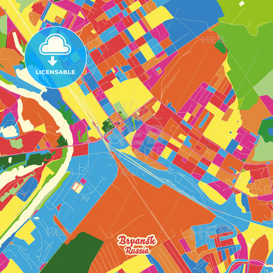 Bryansk, Russia Crazy Colorful Street Map Poster Template - HEBSTREITS Sketches