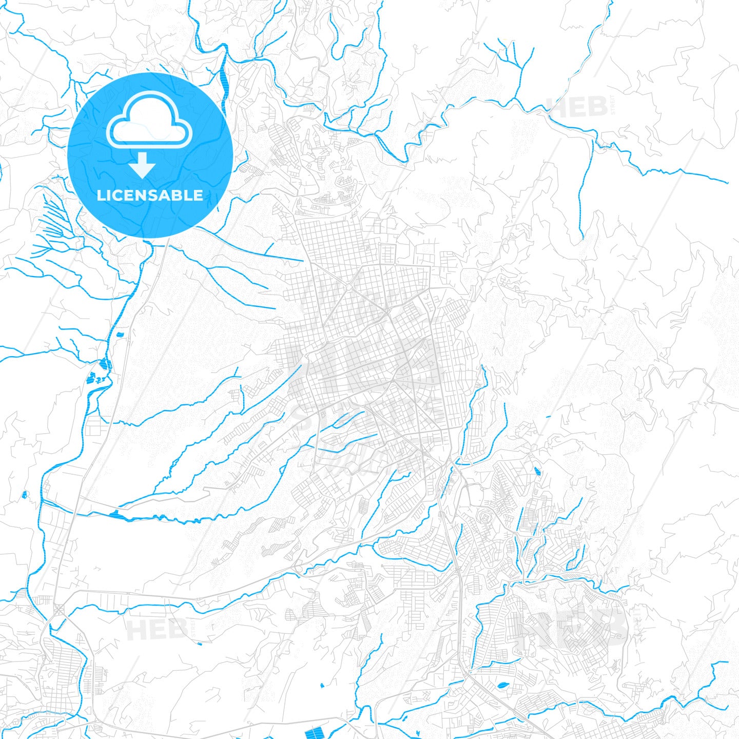 Bucaramanga, Colombia PDF vector map with water in focus