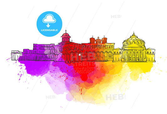 Bucharest Colorful Landmark Banner – instant download