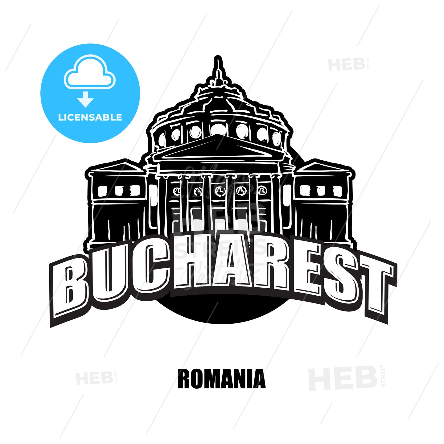 Bucharest, Romania, black and white logo – instant download