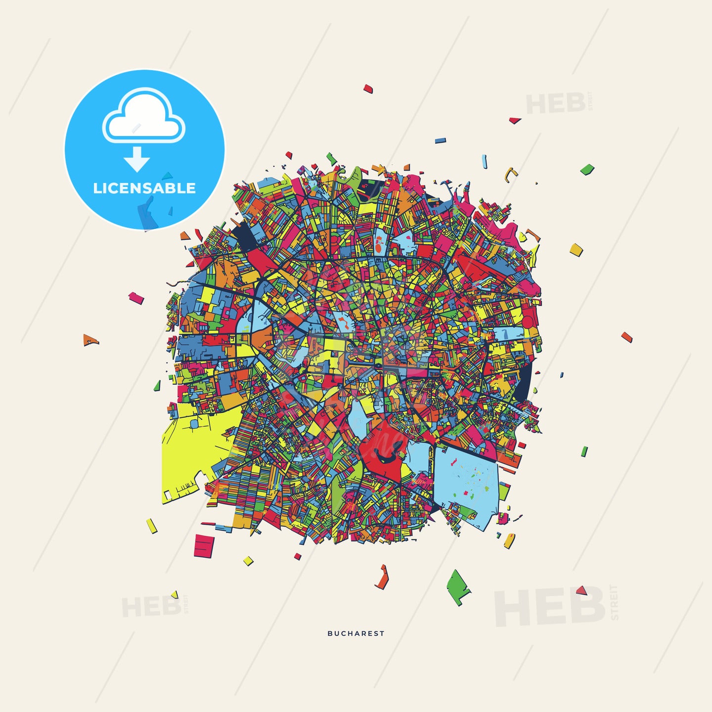 Bucharest Romania colorful confetti map