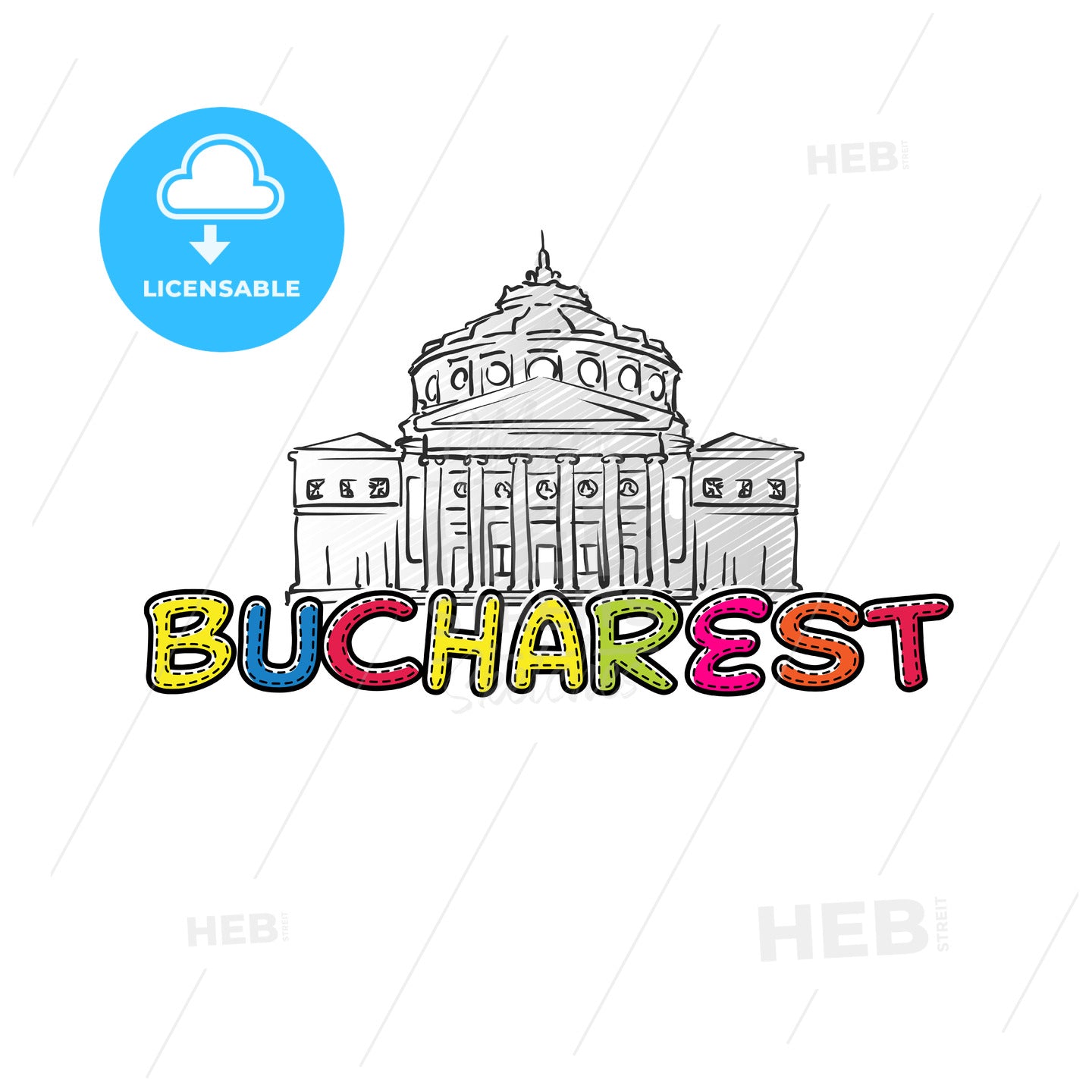 Bucharest beautiful sketched icon – instant download