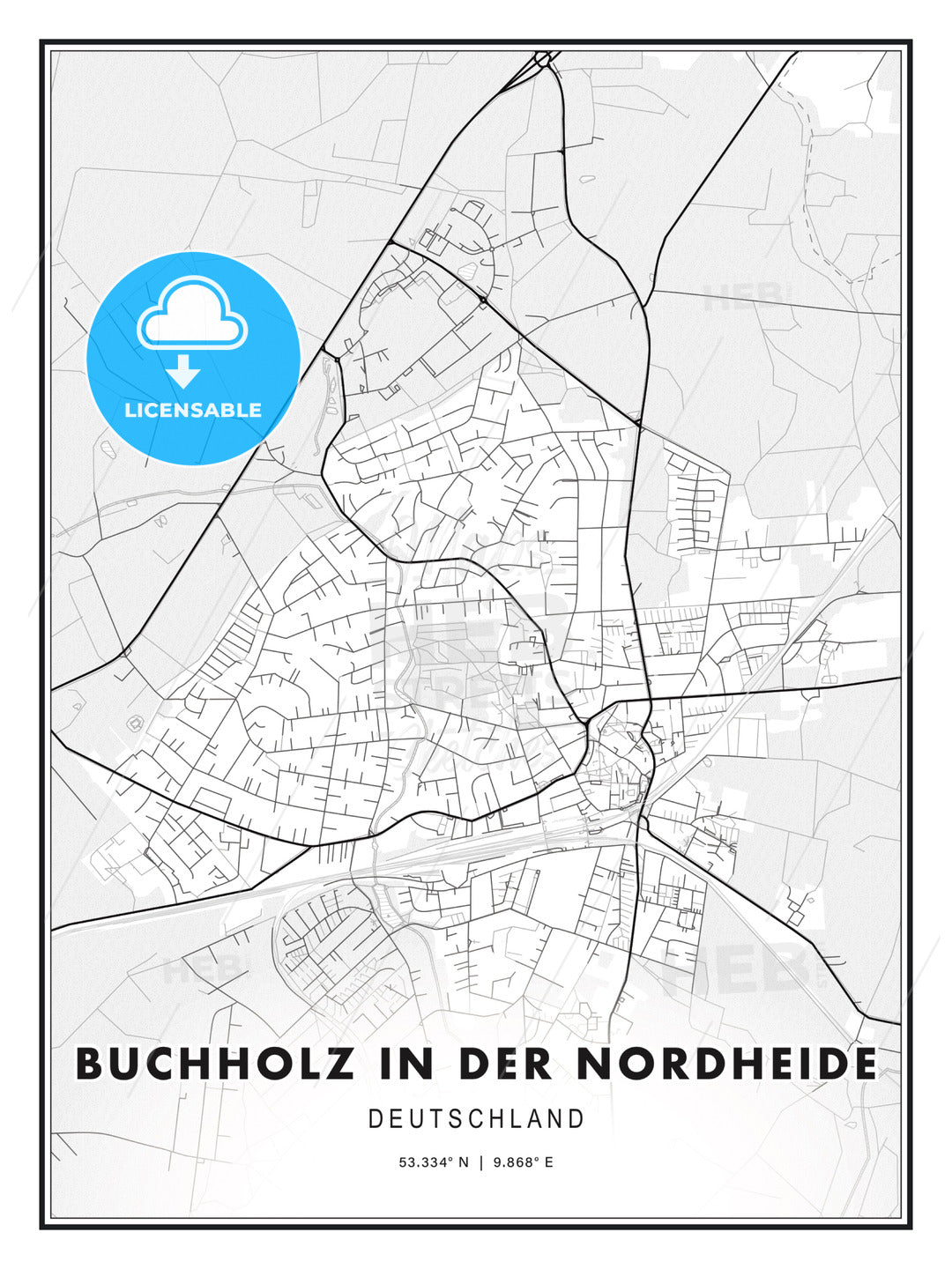 Buchholz in der Nordheide, Germany, Modern Print Template in Various Formats - HEBSTREITS Sketches