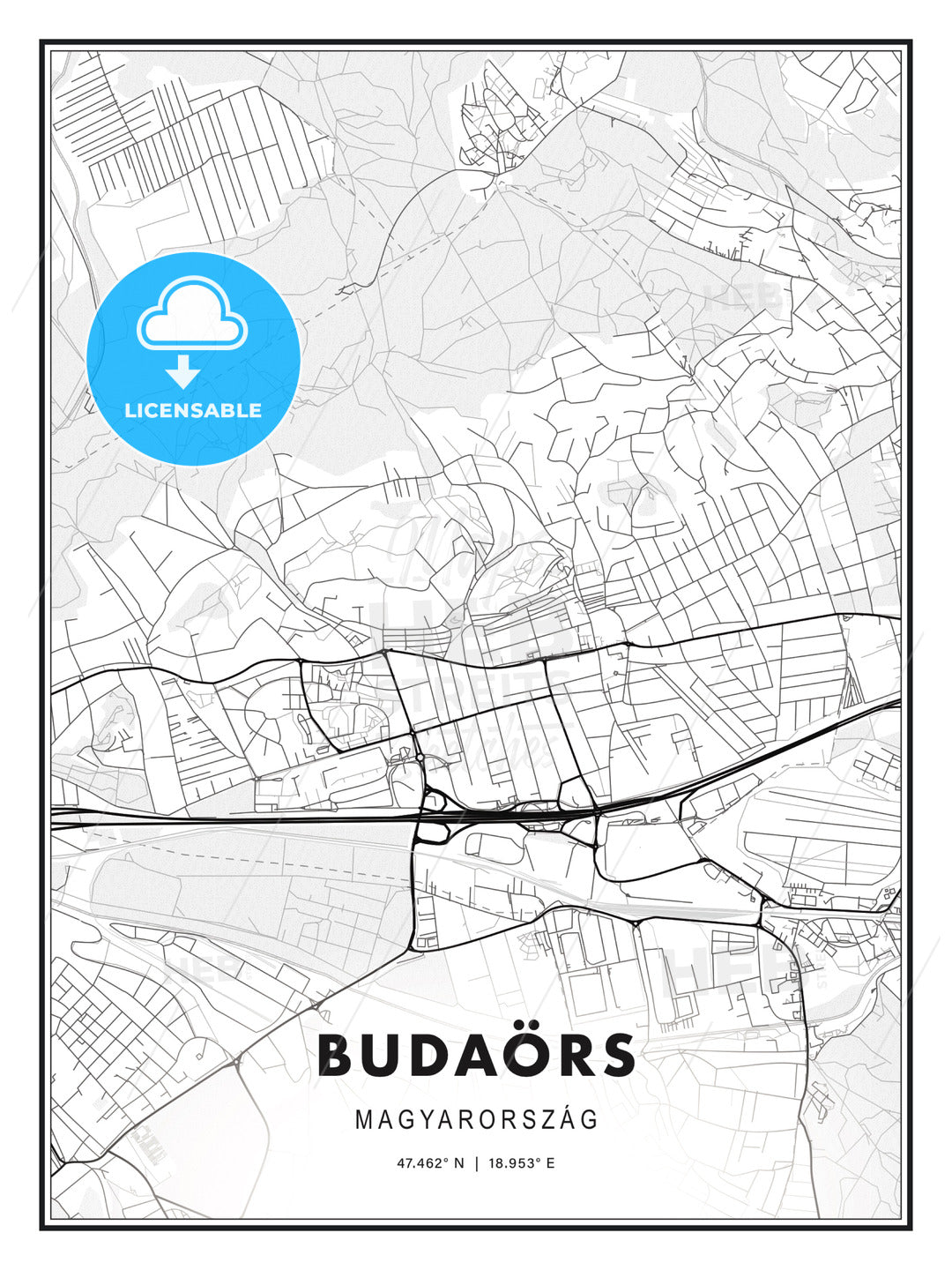 Budaörs, Hungary, Modern Print Template in Various Formats - HEBSTREITS Sketches