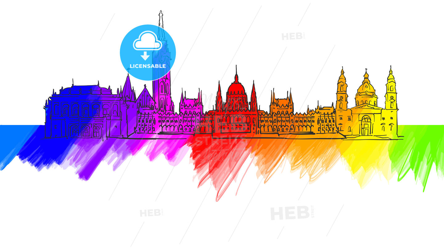 Budapest Colorful Landmark Banner – instant download