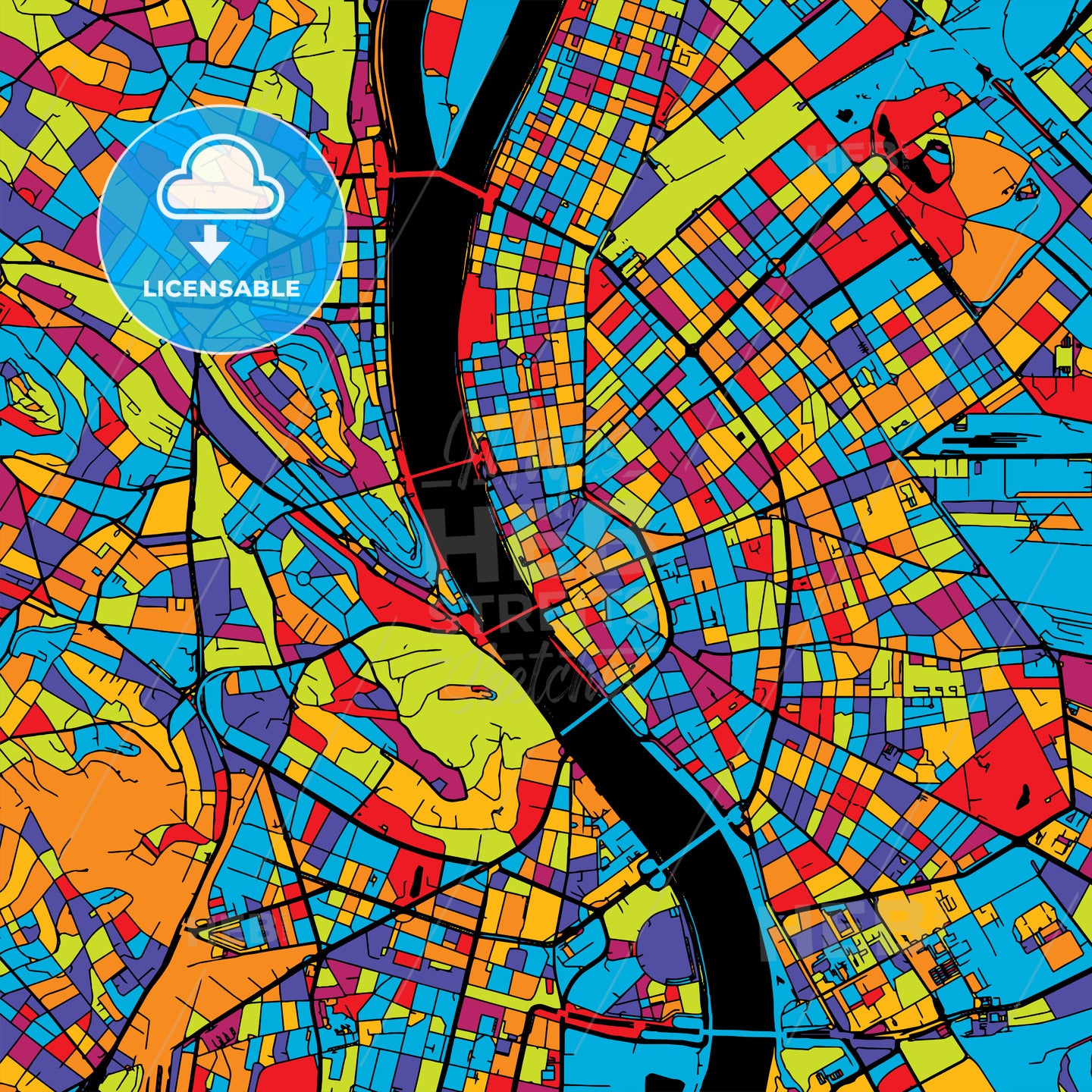 Budapest Colorful Vector Map on Black