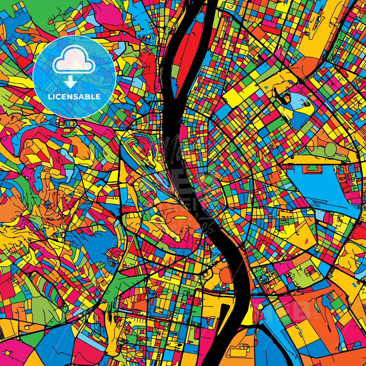 Budapest Hungary Colorful Map