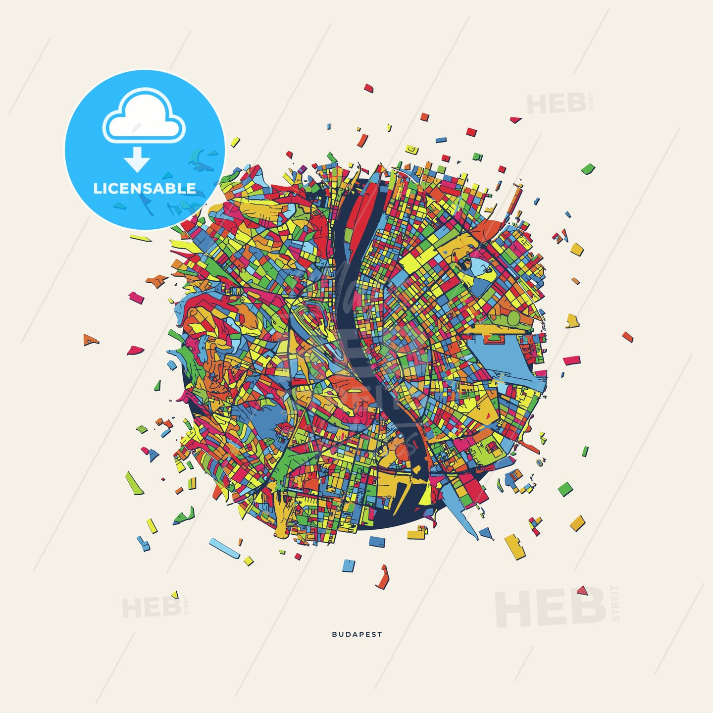 Budapest Hungary Colorful Confetti Map – HEBSTREITS
