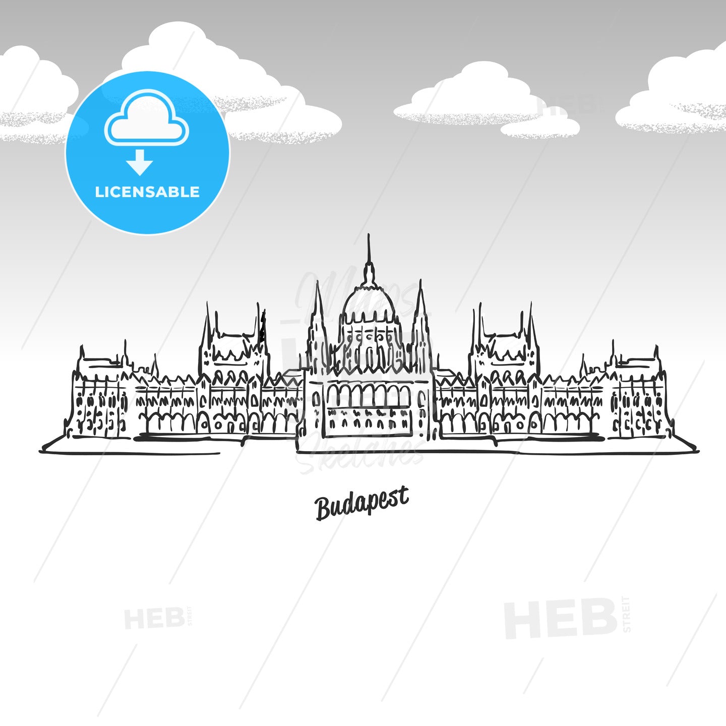 Budapest, Hungary famous landmark sketch – instant download