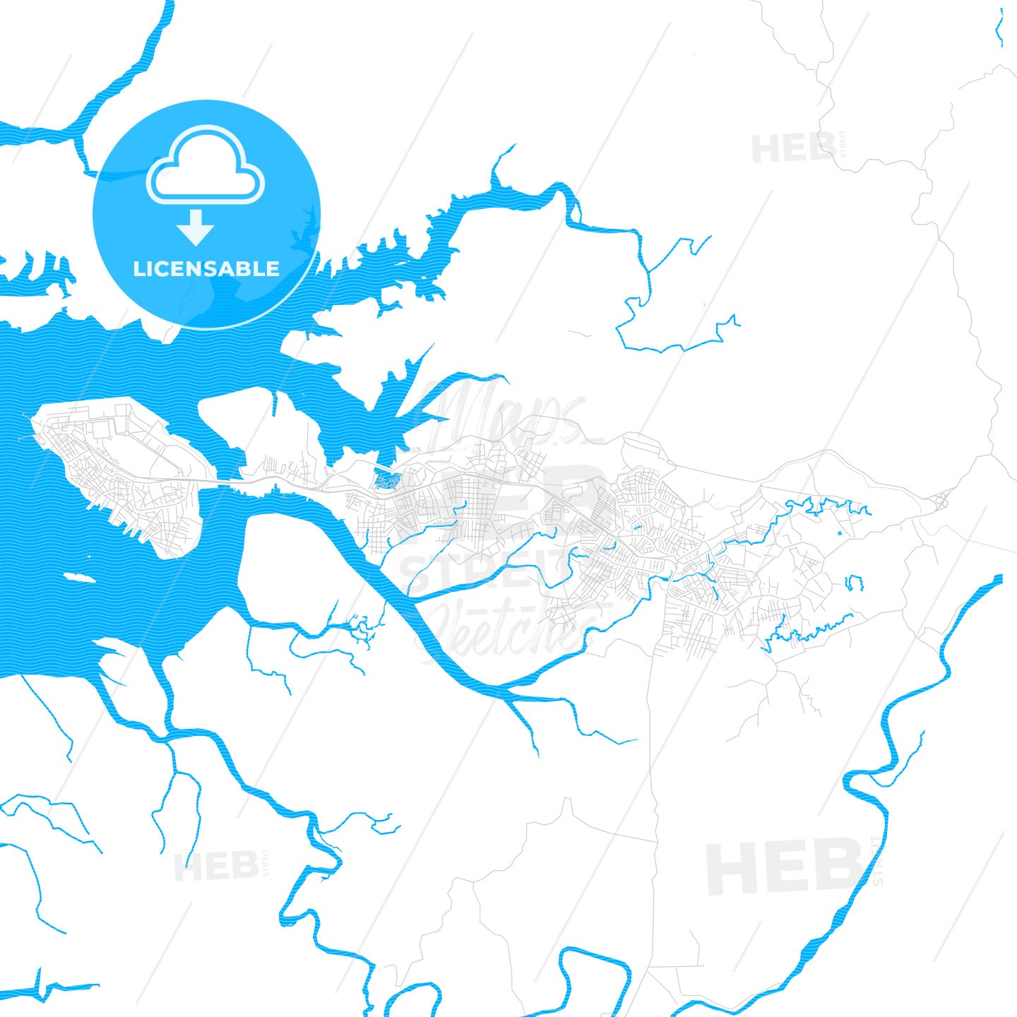 Buenaventura, Colombia PDF vector map with water in focus
