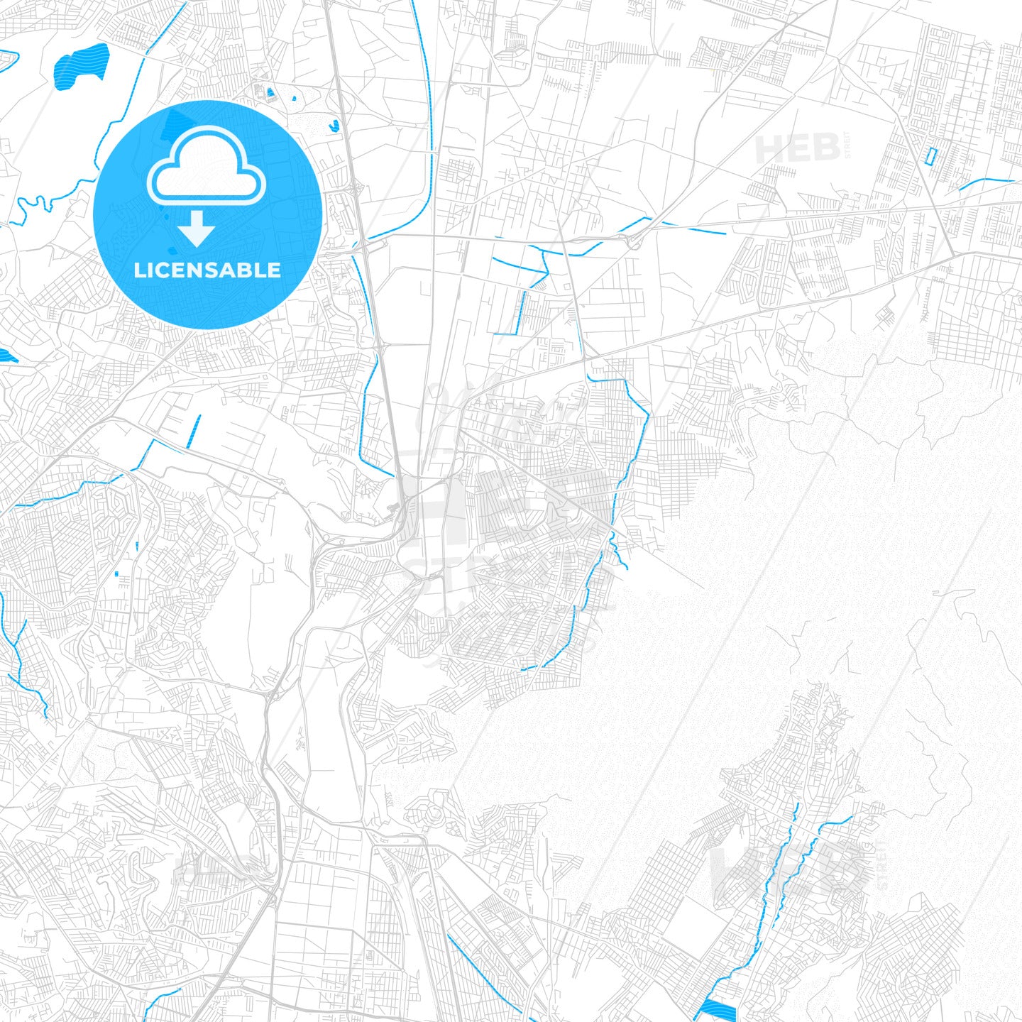 Buenavista, Mexico PDF vector map with water in focus