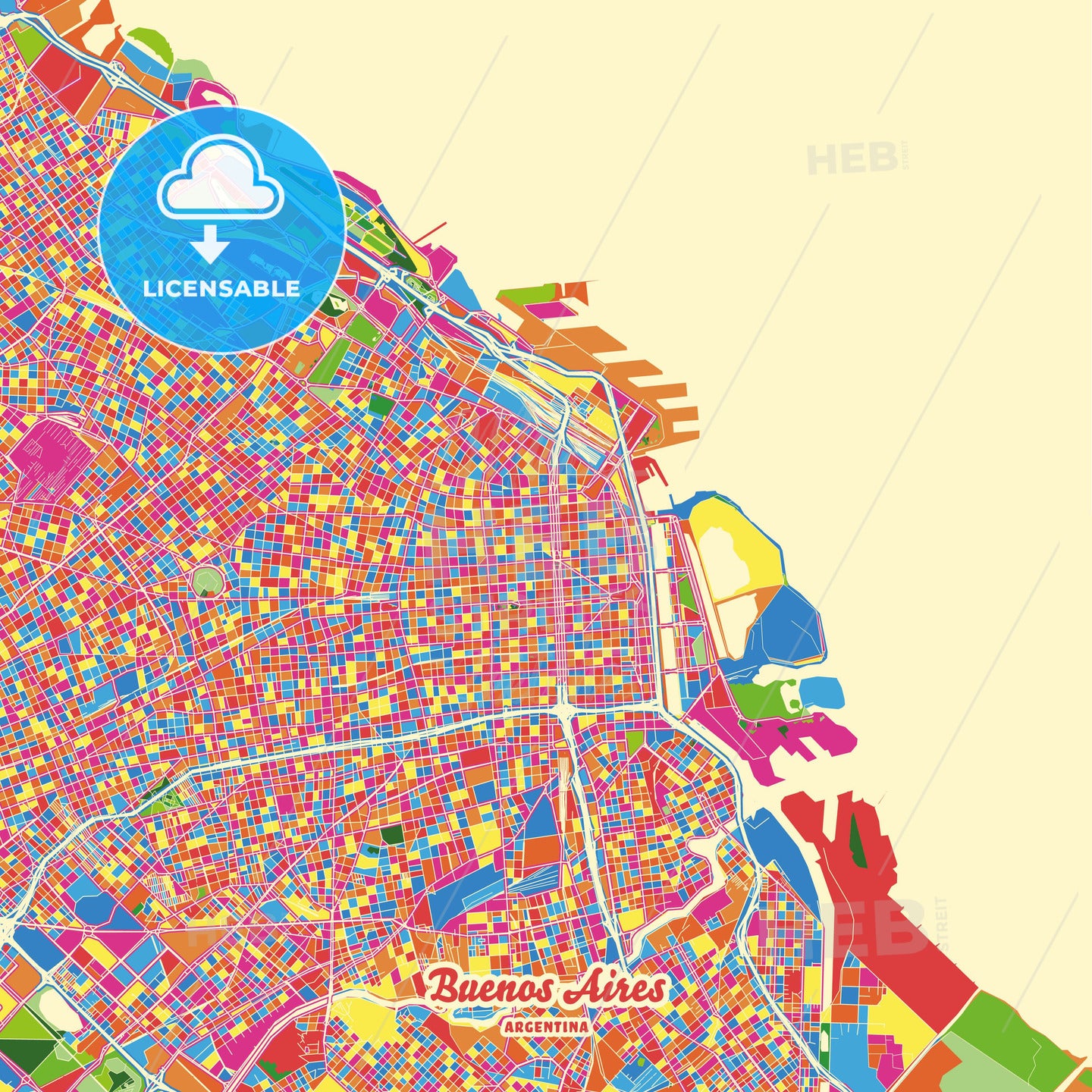Buenos Aires, Argentina Crazy Colorful Street Map Poster Template - HEBSTREITS Sketches
