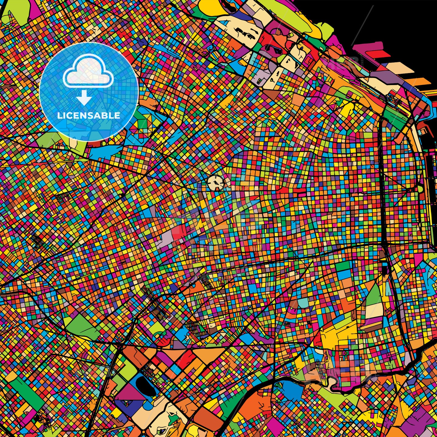 Buenos Aires Colorful Map on Black