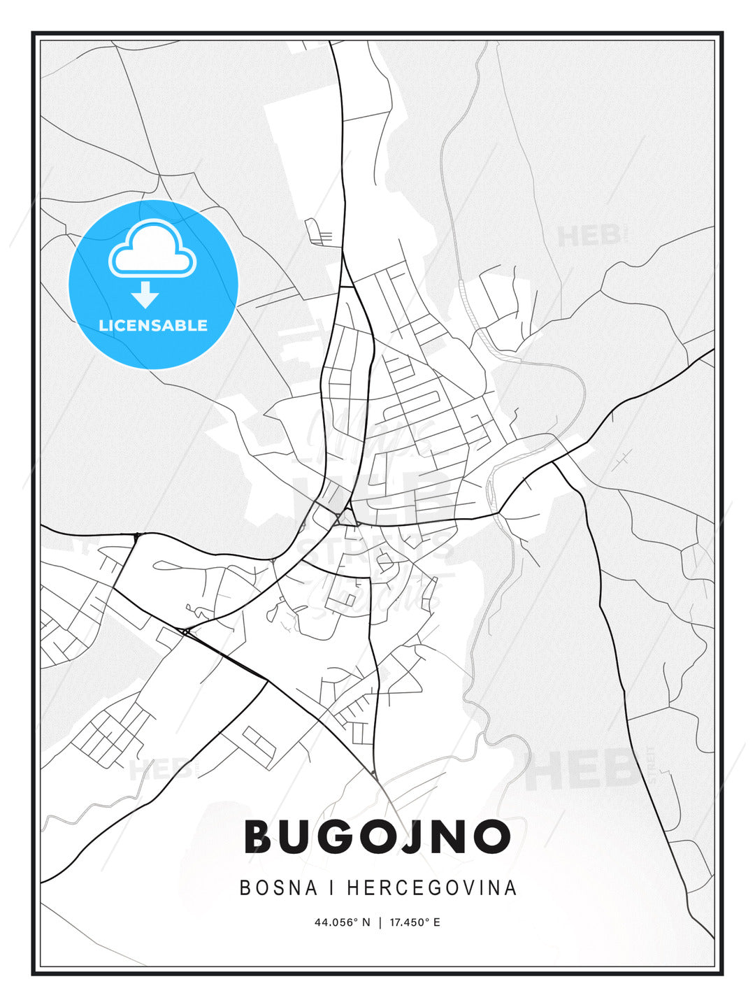 Bugojno, Bosnia and Herzegovina, Modern Print Template in Various Formats - HEBSTREITS Sketches