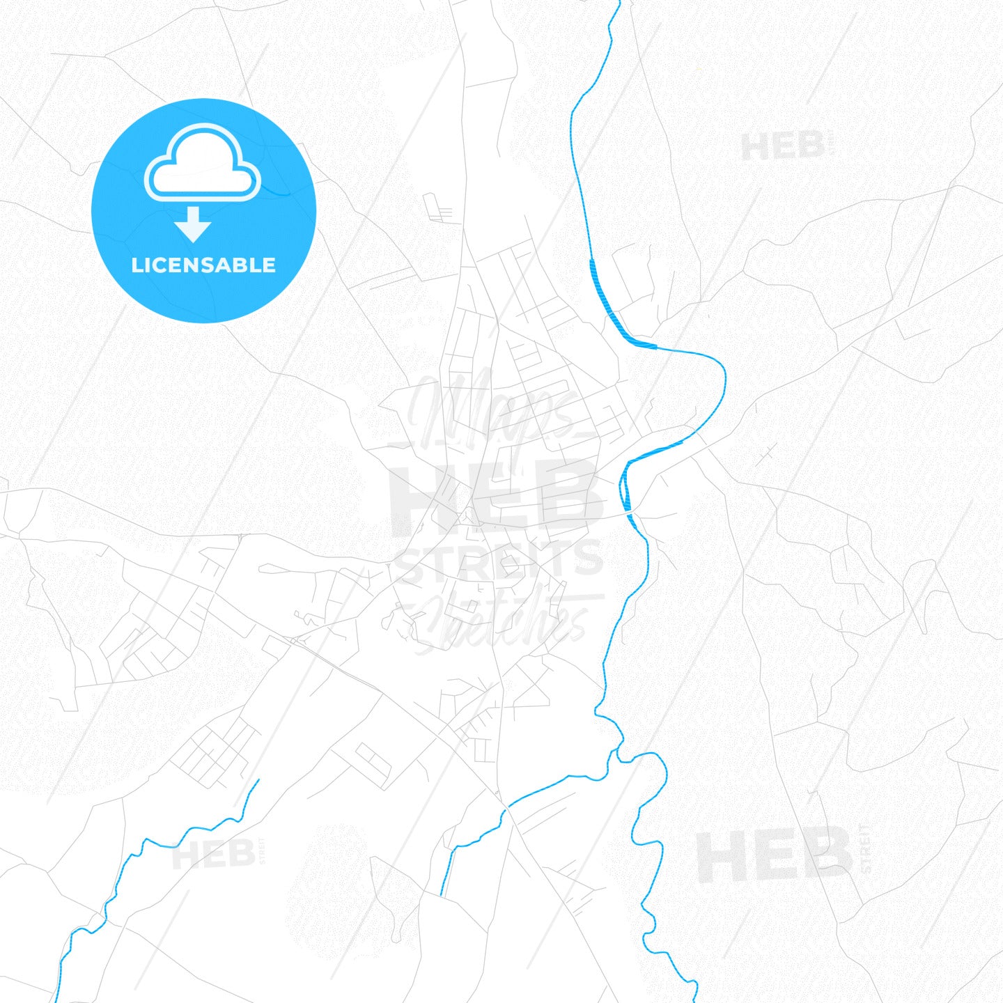 Bugojno, Bosnia and Herzegovina PDF vector map with water in focus